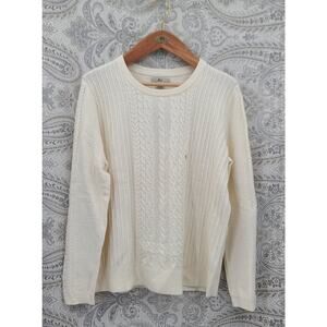 Bass women's Fisherman cable knit Ivory sweater SZ XL Cozycore minimalistic